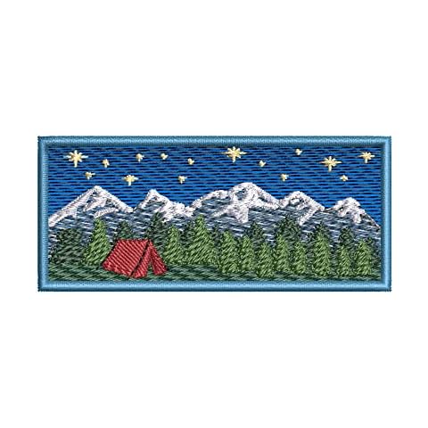 Mountain Forest Trees Tent Stars Patch 4" Embroidered Iron-on/Sew-on Applique Vacation Travel Souvenir Seek Adventure Animals Nature Decorative Embroidery Clothing Vest Jacket Premium Stitching Cover