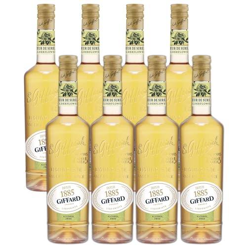 Giffard Depuis 1885 Elderflower, Alcohol-Free Liqueur 8 Pack - Made in France, 700ml Bottles, Perfect for Spritzers, Mixed Drinks