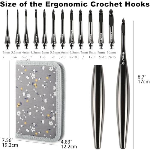 Image of Svartur Interchangeable Crochet Hook Set with 12 Hooks - Ergonomic Crochet Hooks Large Handle, US Sizes E-4 to N-15 (3mm-10mm), Smooth & Lightweight, Crochet Kit with Storage Case, Black