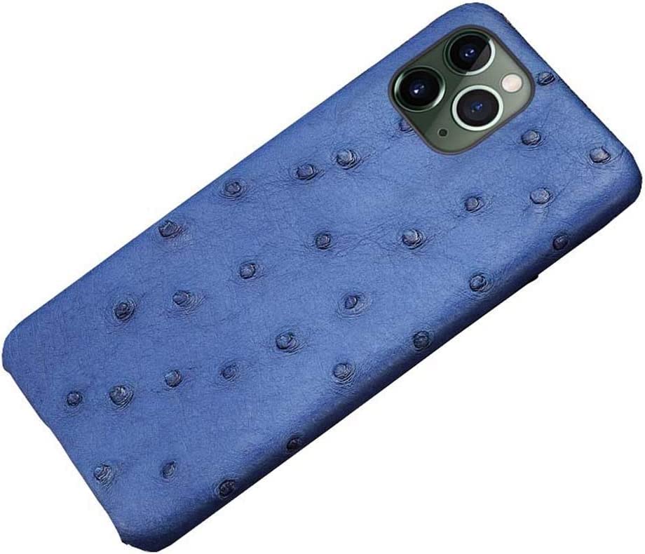 Étui iPhone 12 Pro KANUZ en cuir d'autruche bleu semi-enveloppé antichoc