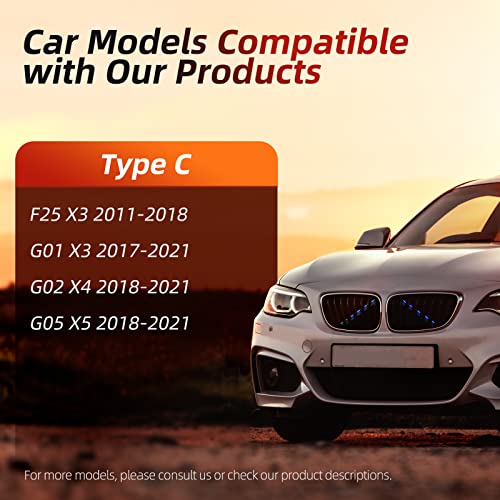Image of AggAuto Compatible with BMW Grille Inserts Stripes for F25 X3 2011-2021 / G01 X3 2017-2021 / G02 X4 2018-2021 / G05 X5 2018-2021 Grill Insert Accessories Blue V Brace Cover
