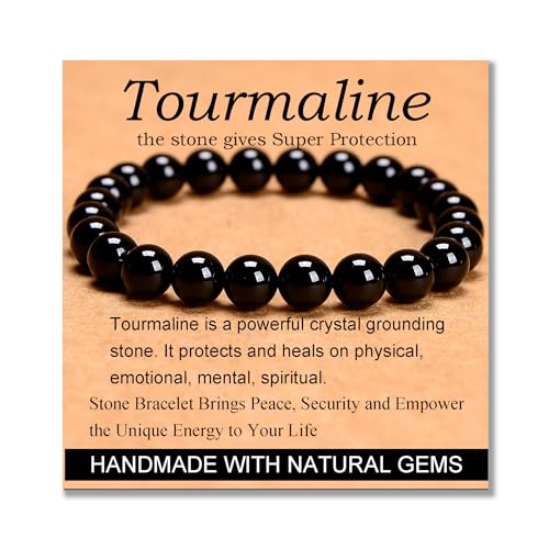 MASSIVE BEADS Black Tourmaline - Super Protection - Handmade Yoga Stretch Elastic Bracelet Natural Stone Crystal Healing Power Energy Gifts for Unisex Adult 8mm