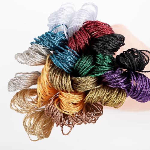 Image of Metallic Embroidery Floss 24 Skeins Set (12 Colors*2 Skeins) Glittery Metal Effect Shinny Cross Stitch Thread for Hand Embroidery, Sewing and DIY Handmade Artwork (12 Colors*2 Skeins-Set 1)