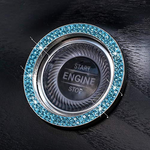 Image of ToBeQueen Push to Start Button Ring Emblem Sticker 2Pcs Diamond Car Ring Stickers Rhinestone Car Accessories Interior for Women,Cute Car Decals Ignition Accessories Blue