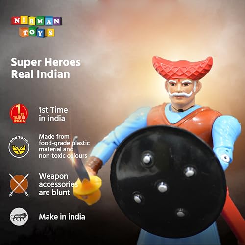 Image of Swarajyache Shiledar - The True Super Hero - 6 Inch Tall Action Figure with Accessories (Mawala - Old, Blue)