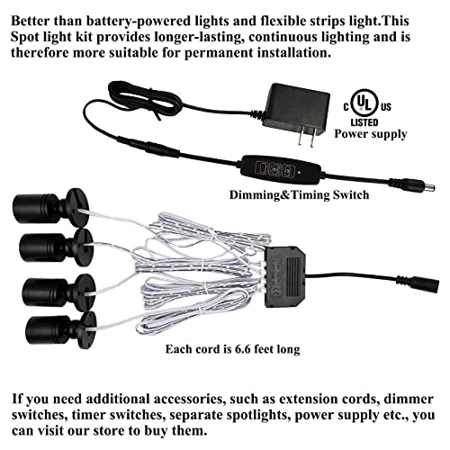 Taysing Led Spot Light Indoor Picture Lights Art Lights Accent Lights Little Spotlight For Painting Picture Plants Jewelry Showcase Model Display Shelves Undercabinet(Cold White 4 Pack Dimming&Timing) #TOP2