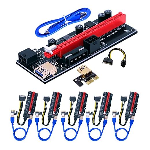 BTBcoin PCI-E Riser 009S GPU Riser Adapter Card PCIE X1 to X16 Extender PCI-Express Riser Cable for Bitcoin Litecoin ETH Coin Mining - 6 Pack