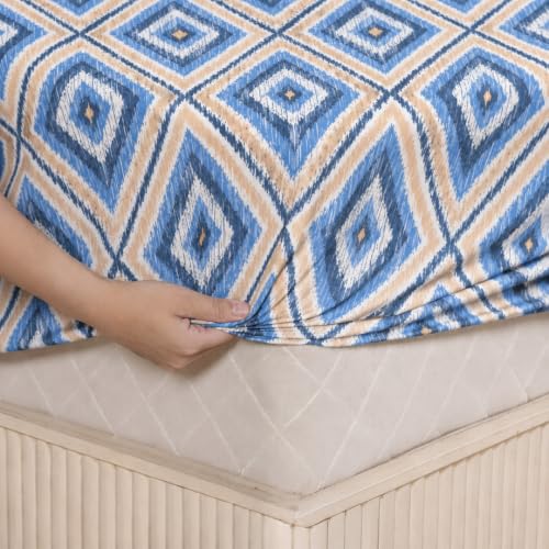 Image of LANE LINEN Symphony | 100% Cotton Sheet Set | Soft & Breathable Fabric | 3 Piece (1 Bedsheet + 2 Pillow Covers) | King Bed Sheet Set - Linear Blue Horizon