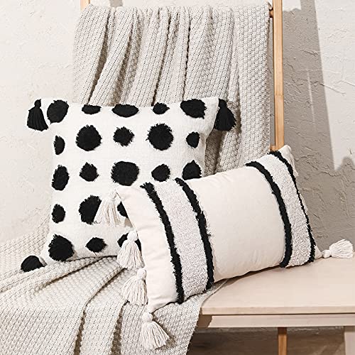 1/2 szt. Tufted Boho poszewki na poduszki 45 x 45/30 x 50 cm rustykalna poszewka na poduszkę frędzle dekoracyjne poszewki na poduszki na sofę wewnątrz
