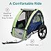 Instep Take 2 Double Seat Bike Child Trailer, Max Weight 80 lbs., 5-Point Harness, Folding Frame, Quick Release Wheels, Bug Screen & Weather Shield, Blue/Green