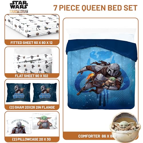 Image of Jay Franco Kids Bed Set, Blue, The Mandalorian, 7 Piece Queen