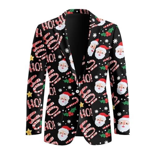 Pwnixequ Christmas Santa Hohoho Print Men's Casual Blazer Suit Jackets One Button Business Suit Jackets Travel Sports Coats Blazers Slim Fit Jacket Size S M L XL XXL XXXL XXXXL XXXXXL