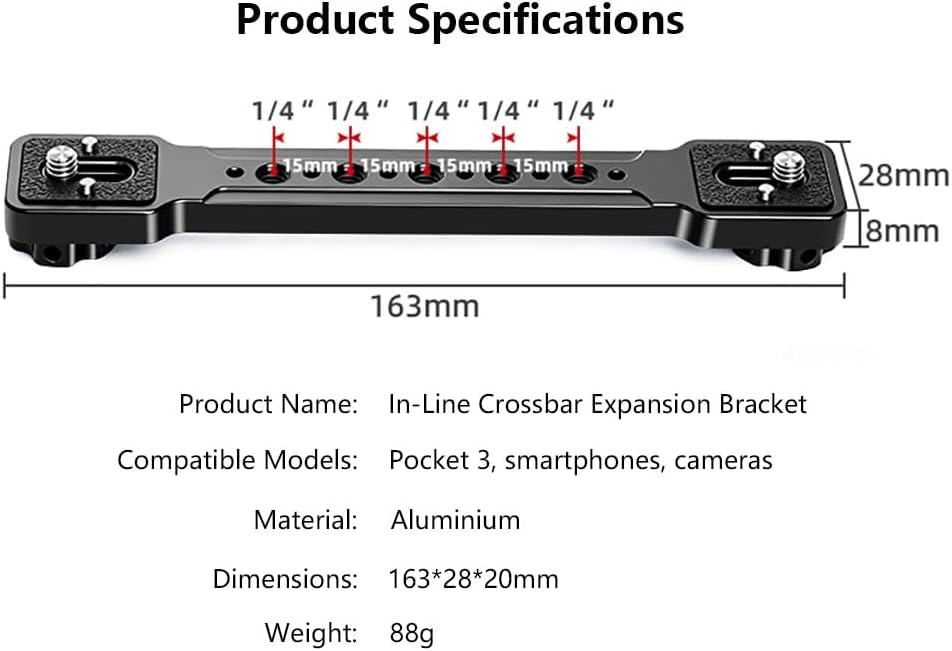 Crossbar Expansion Bracket with 1/4" Interface Holder Compatible with Pocket 3, Smartphones, DSLR