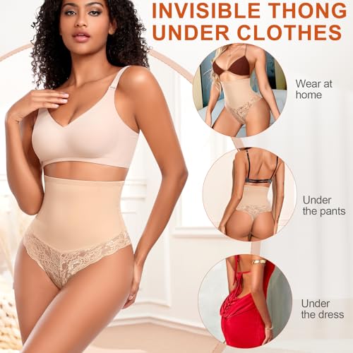 Image of Werena Thong Shapewear for Women Tummy Control Seamless High Waist Body Shaper Underwear Shaping Panties
