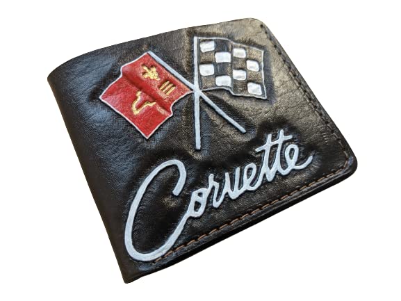 Men's 3D Genuine Leather Wallet, Hand-Carved, Hand-Painted, Leather Carving, Custom wallet, Personalized wallet, Corvette