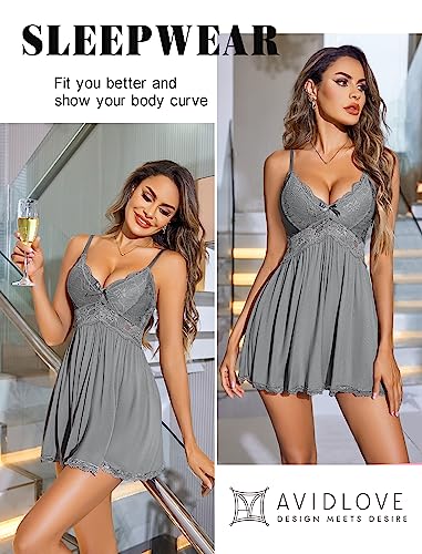 Image of Avidlove Women Chemise Night Gown Lace Modal Sleepwear V-Neck Full Slip Babydoll Lingerie Sexy Nightgowns