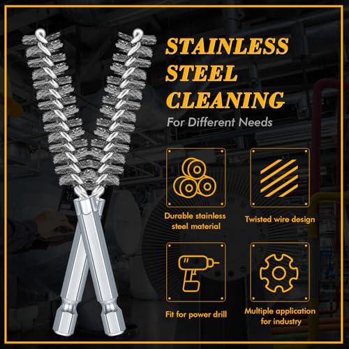 Image of Zonon 30 Pcs Bore Brush for Drill Wire Bore Cleaning Brush Set for Power Drill Impact Driver 1 /4 Inch Hex Shank, 8, 10, 11, 12, 13, 15, 16, 17, 18 and 19mm (Stainless Steel)