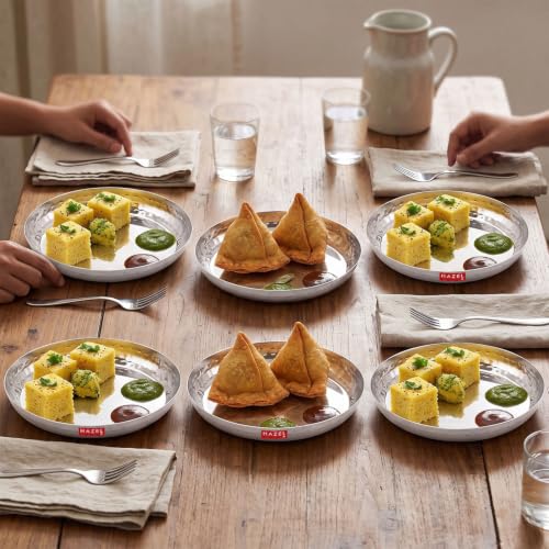 Image of HAZEL Hammered Finish Stainless Steel Serving Plate, 18cm, Set of 6 | For Snacks