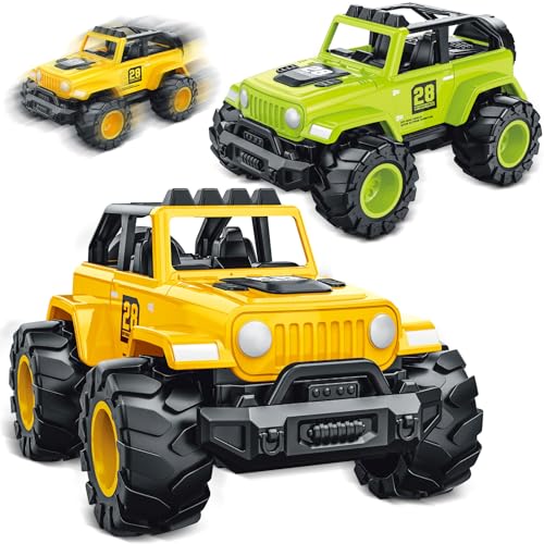 2 IN 1 Friction Powered Truck Toys for Toddlers, Push and Go Cars Toys for 3 4 5 6 Year Old Boys Girls, No Battery Off-Road Vehicles for Indoor Outdoor Play, Gifts for Birthday, Christmas, Easter