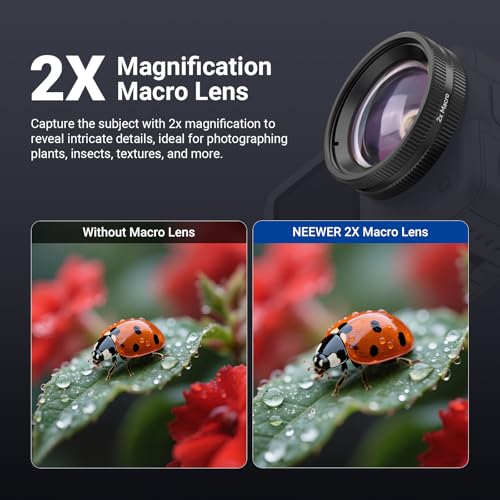 Image of NEEWER Macro Lens Compatible with DJI Osmo Action 6 Only, Action Camera Close Up Photography Accessories with 2X Magnification, 2 Elements 1 Group, 2-3cm Focus Range, LS010