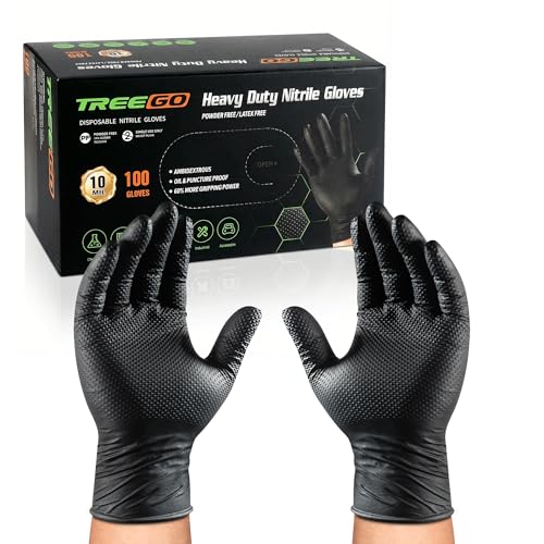 TREEGO 10 Mil Black Nitrile Gloves Heavy Duty —...
