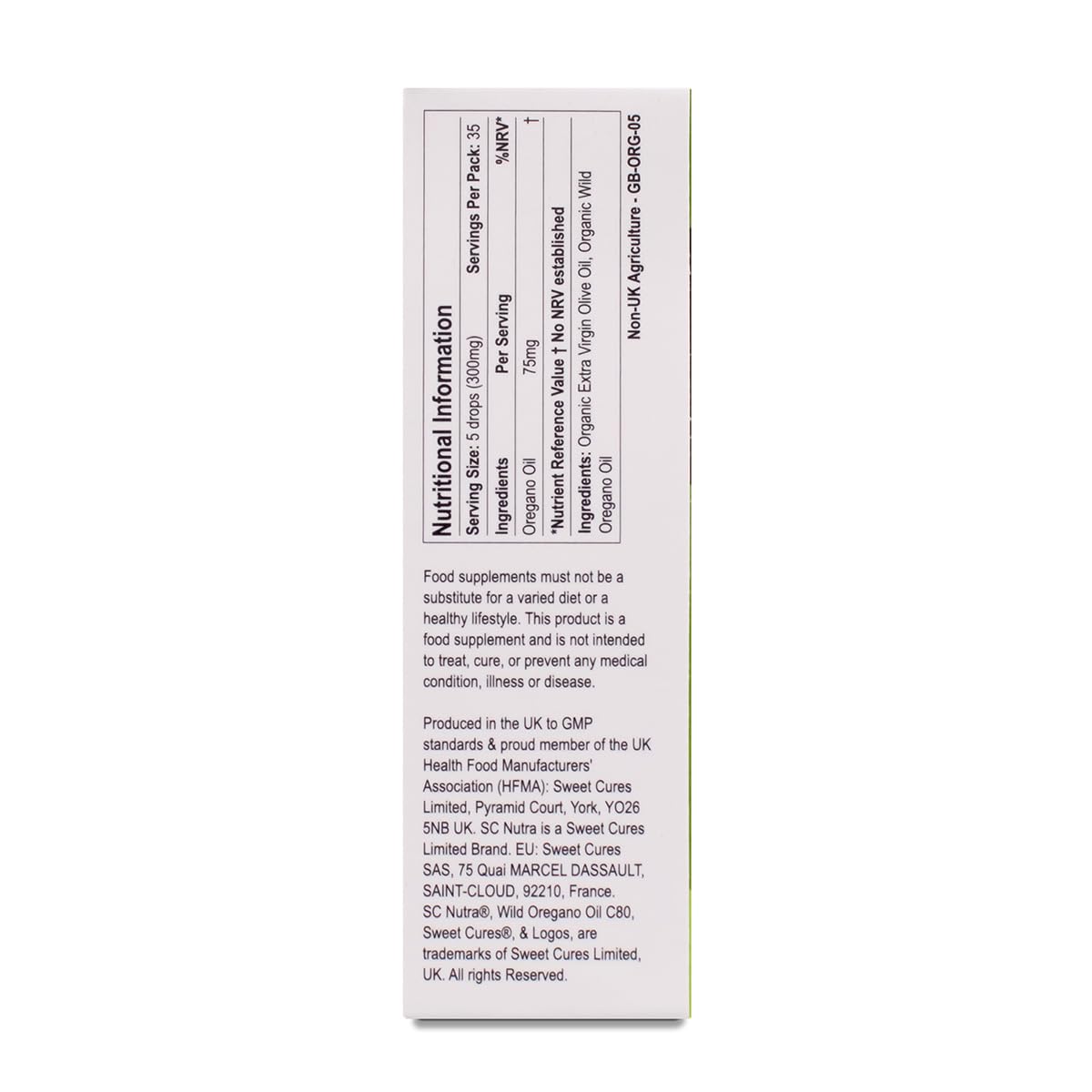 Huile d'origan - Huile d'origan sauvage biologique C80 5ml (35 portions) - 83%+ Carvacrol & Faible taux de Thymol - Certifié biologique