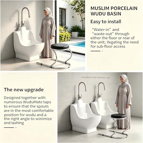 Lavabo de cerámica para pies musulmán con taburete miniatura 5