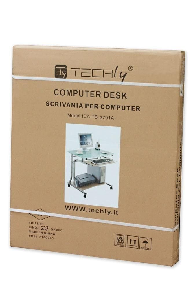 Equipo original de escritorio para PC compacto de metal y vidrio con ruedas