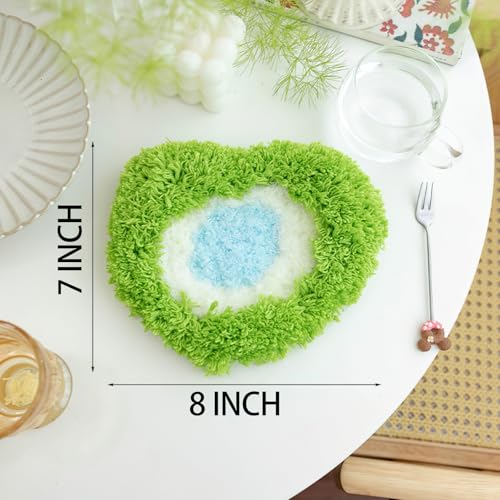 Image of beausougon 2-Pack Latch Hook Kits for Beginners, DIY Heart Coaster Mug Rugs with Non-Slip Backing, Aesthetic Shag Tufting Craft with Soft Chenille & Acrylic Yarn, Cute Y2K Room Decor Gift for Adults