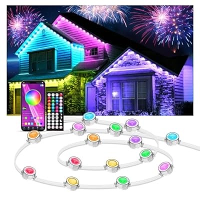 IVRICH 100FT Permanent Outdoor Lights, Smart RGB Eave Light with APP/Remote Control, IP67 Waterproof, DIY Scene Modes, Music Synchronization, Timer Function, for Christmas, Party, Holiday Decor