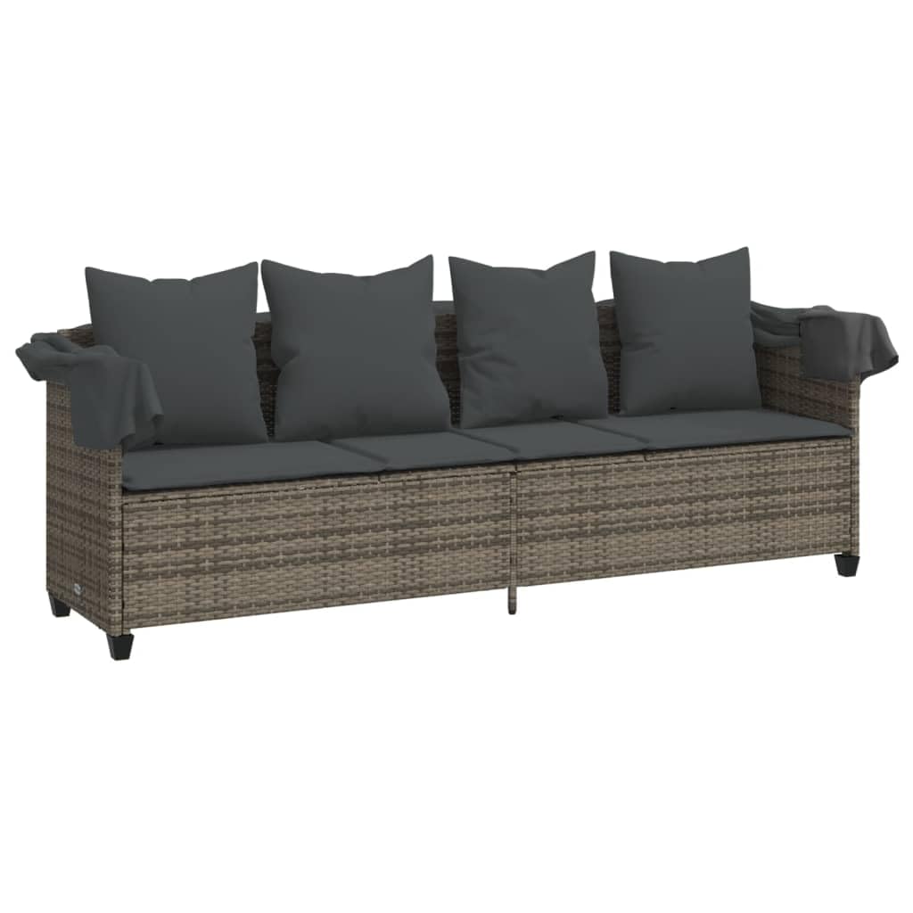 Homgoday Chaise Longue avec Auvent et Coussins Gris Résine Tressée, Bain de Soleil de Jardin, Lit de Camping Transat de Relax pour Plage, Extérieur, Balcon, Terrasse B
