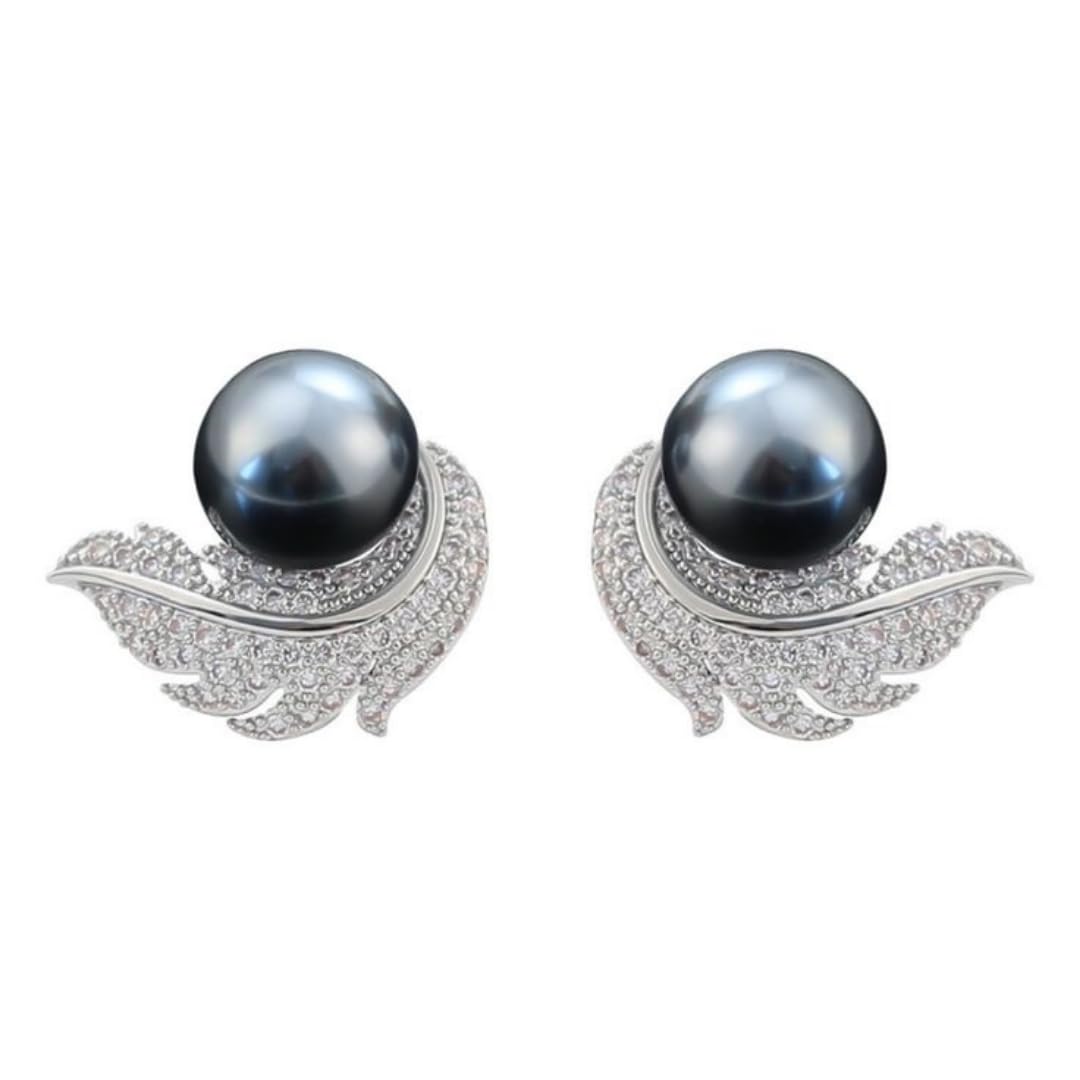 Fashion Grey Womens Silver Plume Pearls Earrings-image-27