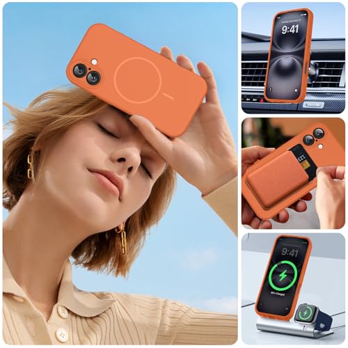 Image of Miracase Magnetic for iPhone 16 Plus Case, [Soft Anti-Scratch Microfiber Lining], Compatible with MagSafe, Liquid Silicone Shockproof Drop Protection Phone Case for 16 Plus,Orange