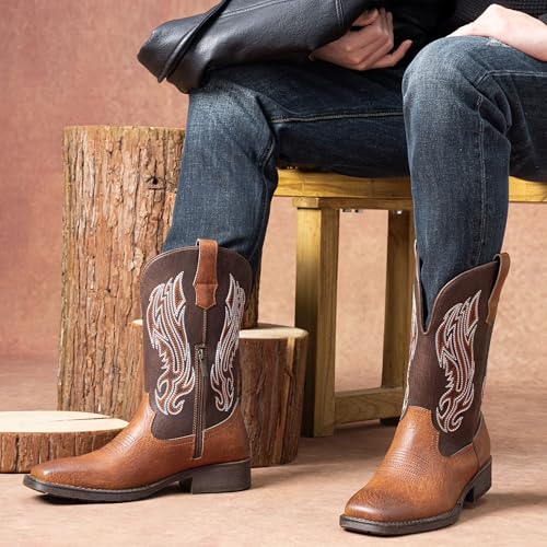 Image of Jousen Cowboy Boots for Men Embroidery Men's Western Boots Retro Square Toe Mens Boot Botas Vaqueras Para Hombre