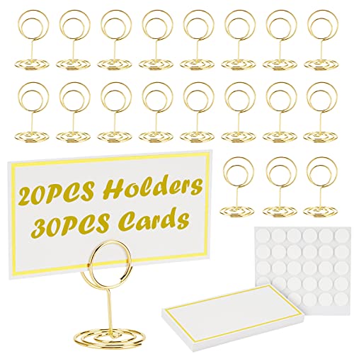 Coikes 50pcs Porteurs Cartes De Table Mini Support De Numéro De Table Marque Place Mariage De Métal Porte Photo Doré Pour Menu Ou Mémo (20 Supports + 30 Marque Place+30 Autocollant) Cover