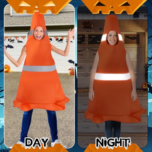Traffic Cone Costume Adult - 51in Funny Construction Cone Halloween Costumes with Gray Light Responsive for Men Women, Orange4