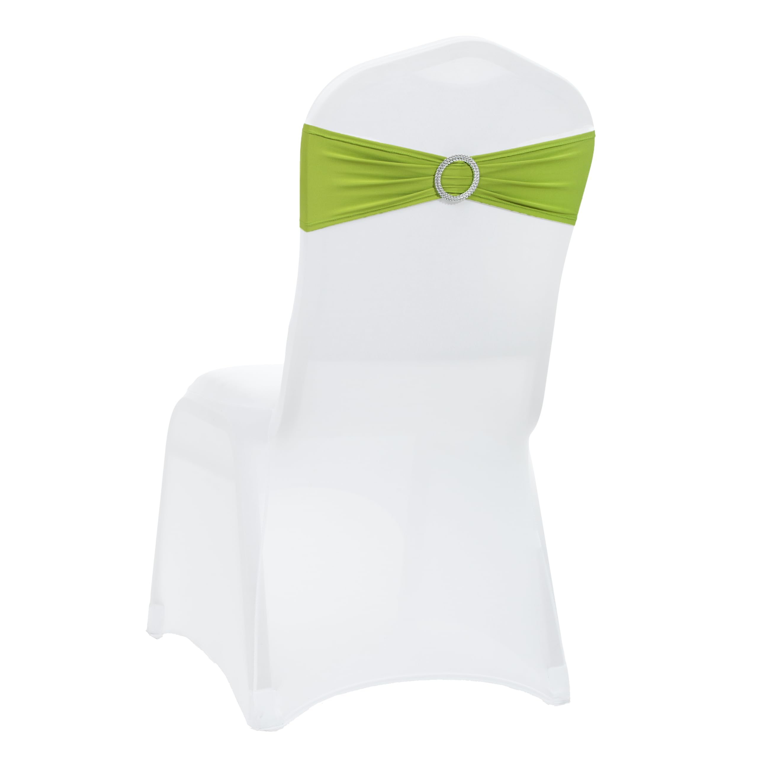 VDS - Apple Green | Spandex Chair Sashes Bows | 125 PCS | Stretch Elastic Banquet Universal Folding Chair Band Tie with Silver Buckle Slider for Wedding Party Conference Celebration Event Decoration — image 1