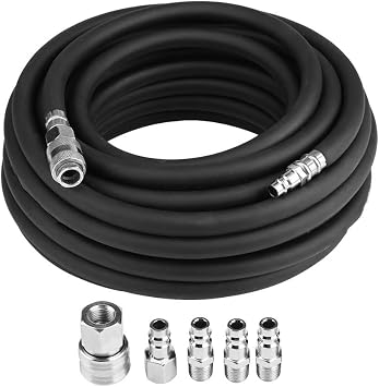 15M Heavy Duty Rubber Air Hose Flexible Air Compressor Hose Compressor Accessories Kit, 900 PSI Burst Pressure, Quick Release Fitting