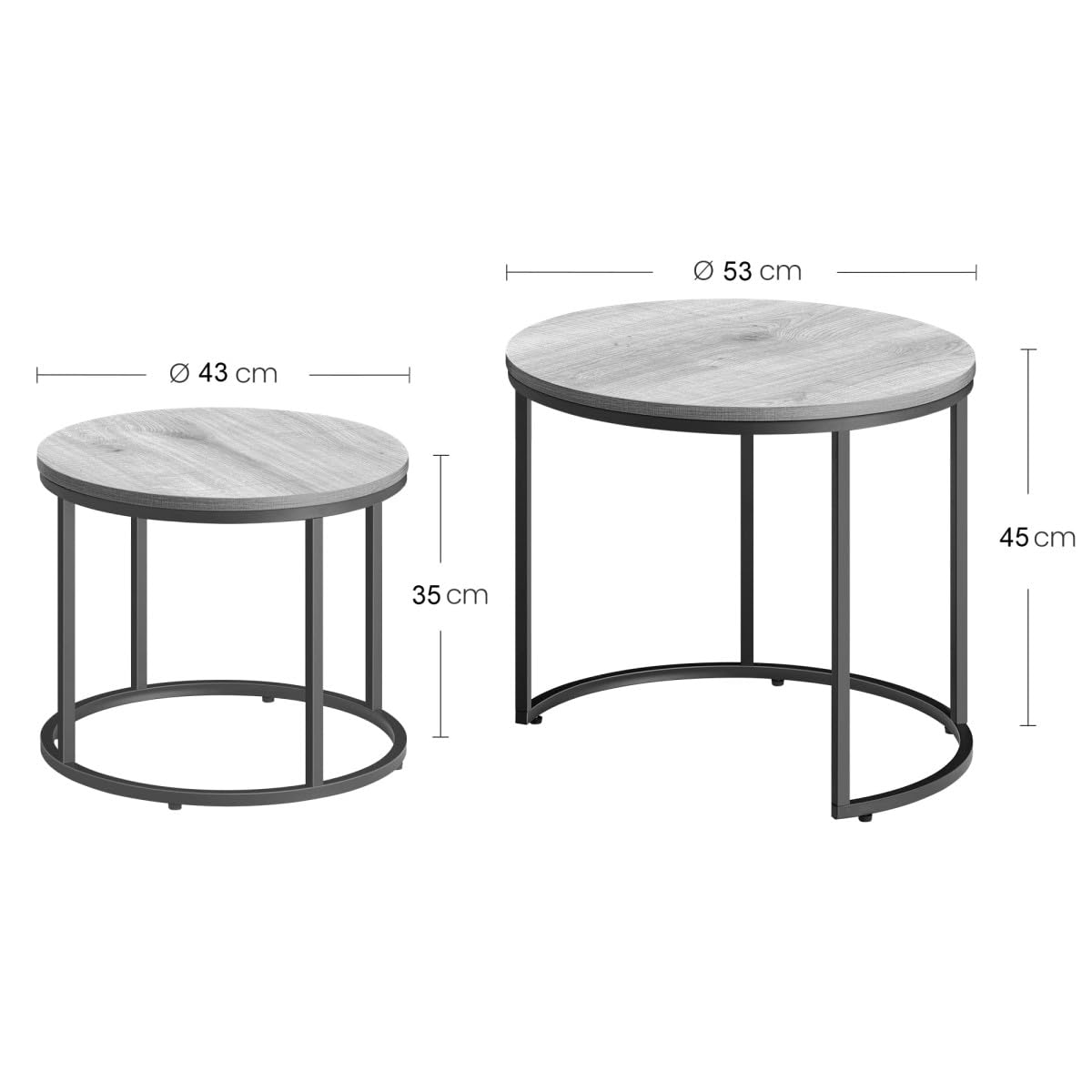 Table Basse 53/43 cm, Lot de 2 Tables gigognes Rondes Aspect marbre, piètement métallique doré, Style Industriel Peu encombrant pour Salon et Coin détente