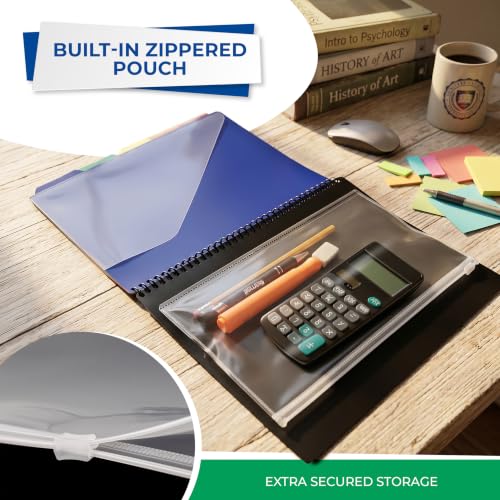 Samsill Spiral Folder Organizer - 5 Dividers & 10 Pockets with Zipper Pouch, Multi Pocket Color Cordinated Folder Binder with Customizable Tabs, Document Organizer (Basic)