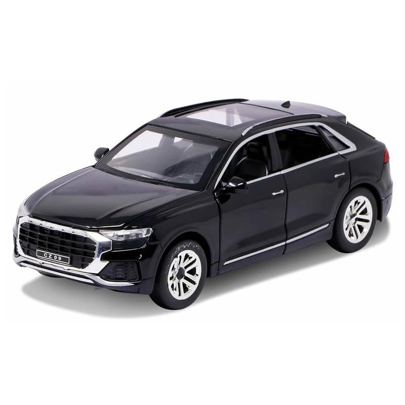 Image of Kids Model 1:32 Q8 Die Cast Metal Car Pull Back Action Opening Doors with Realistic Engine Sound Lights Toy Car Gift for Boys - Black
