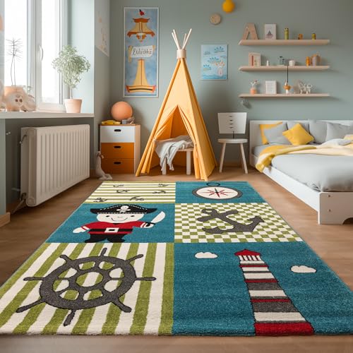 SIMPEX KinderTeppich, Piraten-Design, Teppich Bunt, 160 x 230 cm, Teppich für Kinder, Teppich...
