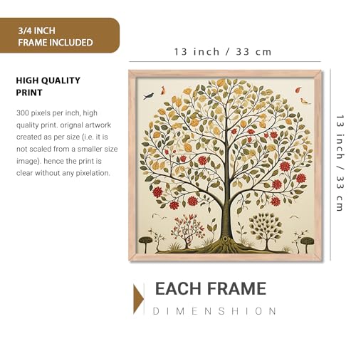 Image of kotart Premium Digital Madhubani tree wall Art Paintings with Frame for Home Decor - Framed Wall Painting for Living Room Bedroom Office Room Decor - Painting for Wall Decoration - Set of 2 Multicolor paintings (13x13 inch, A)