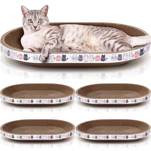 Mixweer 4 Pcs Cat Scratcher Cardboard Oval Cat Scratch Pad Board Bed Bowl 2 in 1 Cat Scratcher Cat Scratching Post Corrugated Lounge Couch Nest for Cats Grinding Claw Furniture Protector Indoor