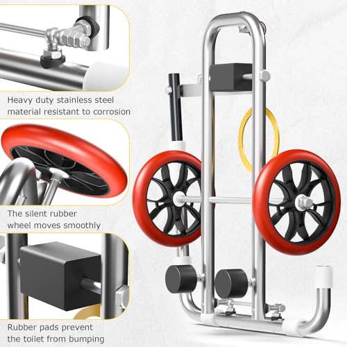 Image of Toilet Installation Jack, Stainless Steel Foldable Toilet Cart Jack with Positioning, Rubber Wheels Toilet Dolly Lift Tool for Plumbers