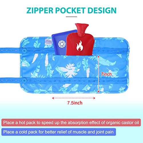 Castor Oil Pack Wrap, 2Pack Reusable Organic Castor Oil Packs Kit For Liver Detox, Adjustable Elastic Strap, Comfort Flannel Cotton, Anti Oil Leak, Washable (Blue Feather) #TOP4