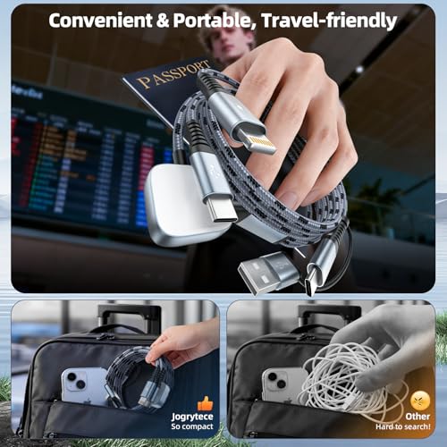 Image of Multi Charging Cable for iPhone iWatch Charger, 3 in 2 USB A /C Phone Charger Cord with Dual Type-C /IP, 5FT iWatch Cable Nylon Travel Essentials Compatible with iWatch /iPhone 17-1 /Android