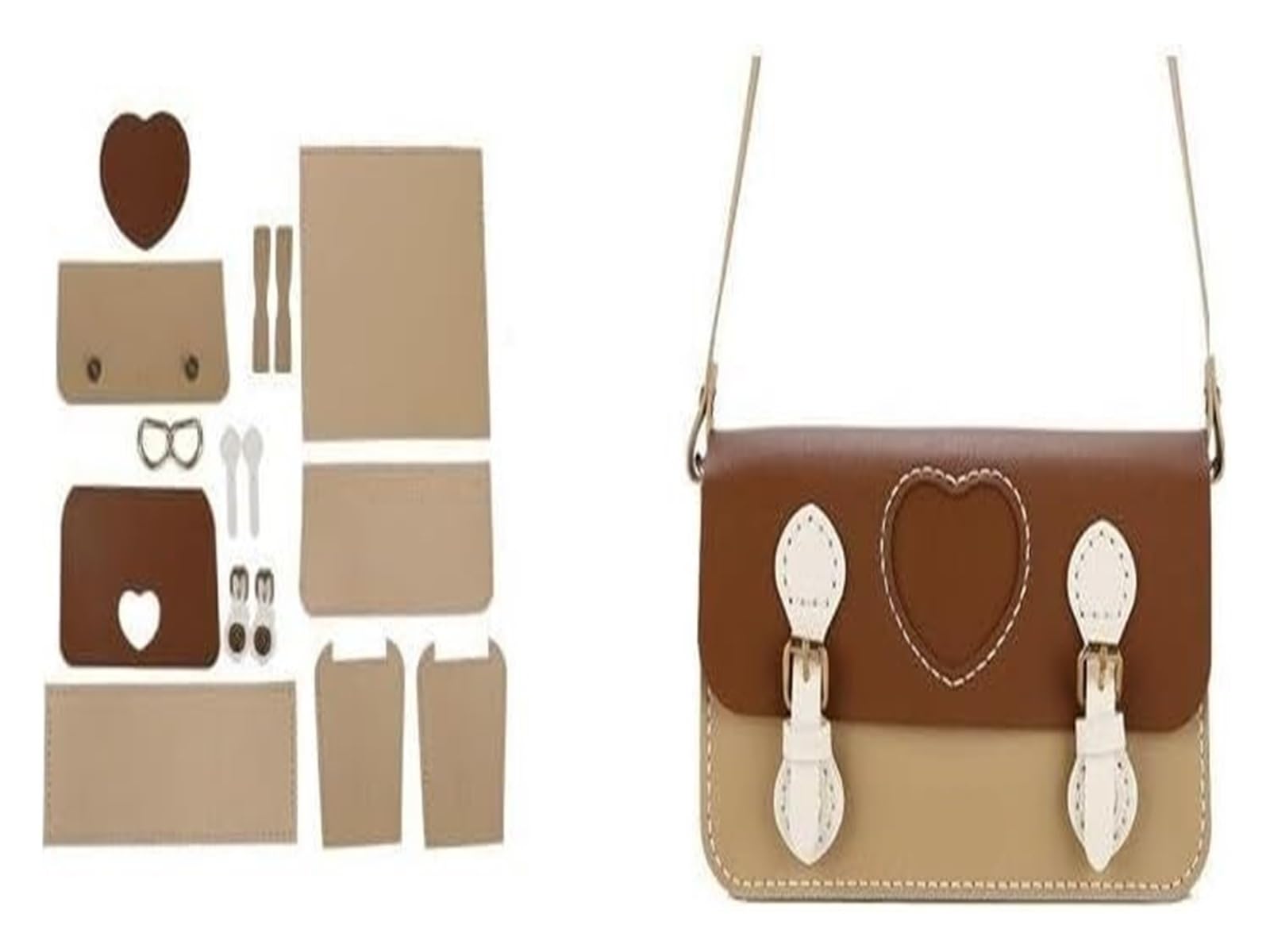 Zestaw do robienia torebek DIY, ręcznie robiony zestaw materiałów DIY-torba PU skórzana płaska torba dno torebki damskie ręcznie robione akcesoria DIY(Brown Khaki)