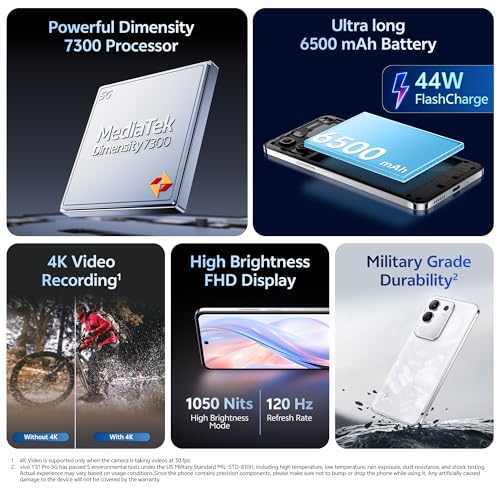 Image of vivo Y31 Pro 5G (Dreamy White, 8GB RAM, 256GB Storage) with No Cost EMI /Additional Exchange Offers