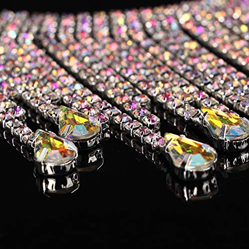 Strass aparando roupas apliques Strass de strass, corrente de borla de costura(,8.5cm wide silver AB